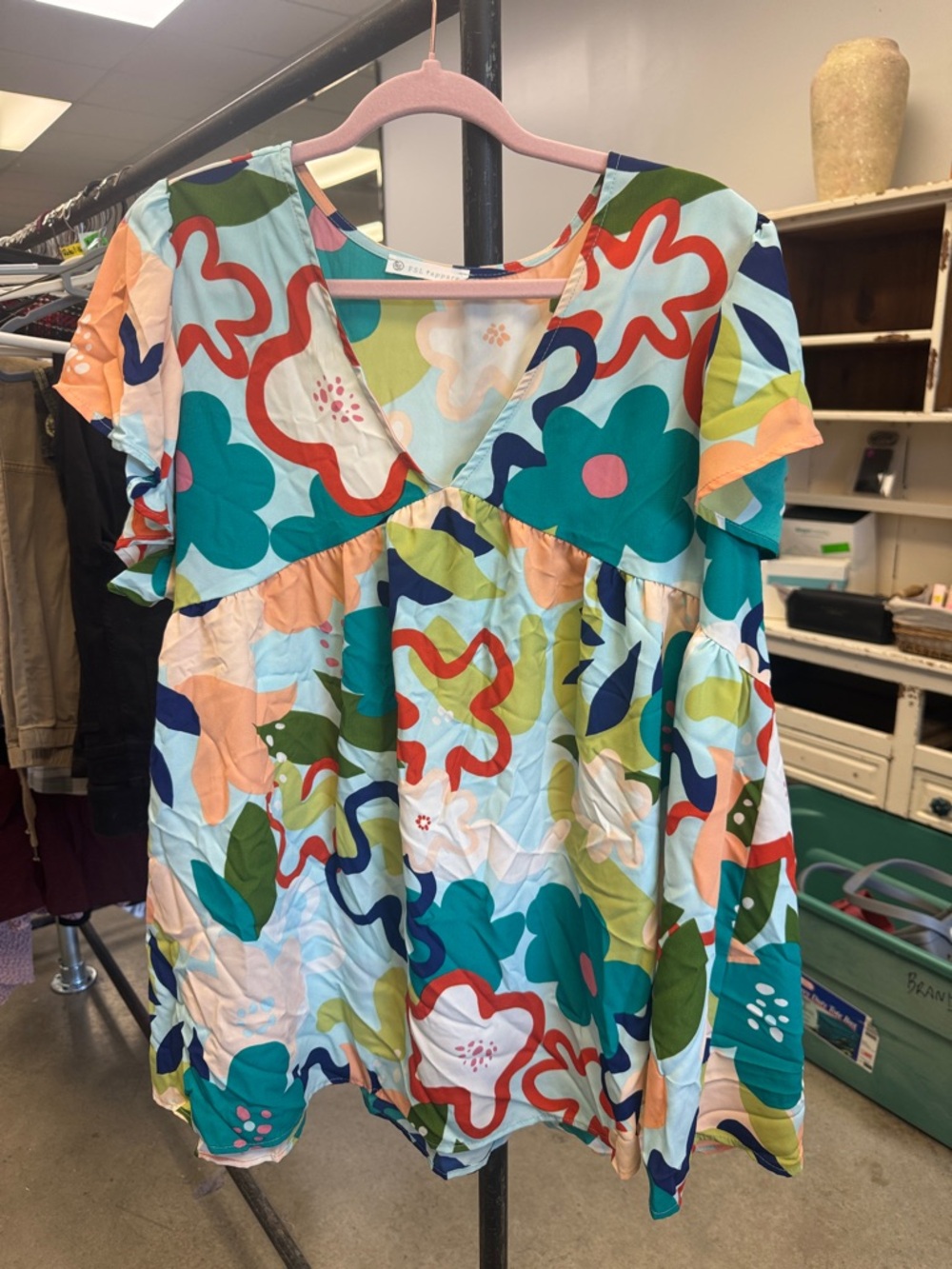 Vibrant Floral V-Neck Babydoll Tunic - Multicolor